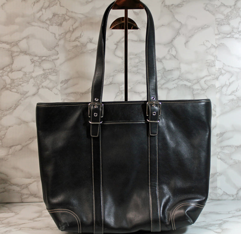 Coach Purse: 6491 Black Leather Hamptons Tote Bag