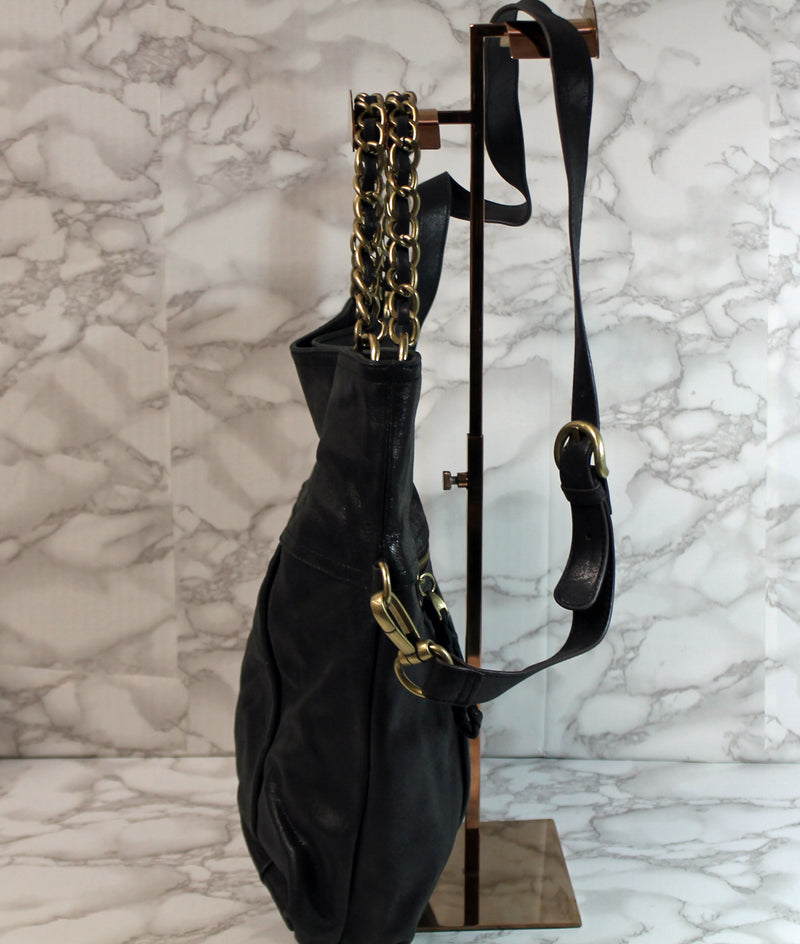 B Makowsky Purse: Black Leather Convertible Handbag