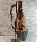 Oryany Purse: Grey Khaki Brown Leather Satchel Bag