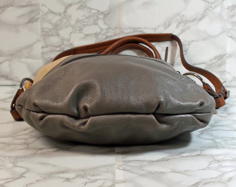 Oryany Purse: Grey Khaki Brown Leather Satchel Bag