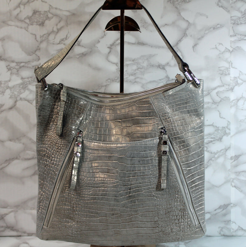 Aimee Kestenberg Purse: Grey Distressed Leather Hobo Shoulder Handbag