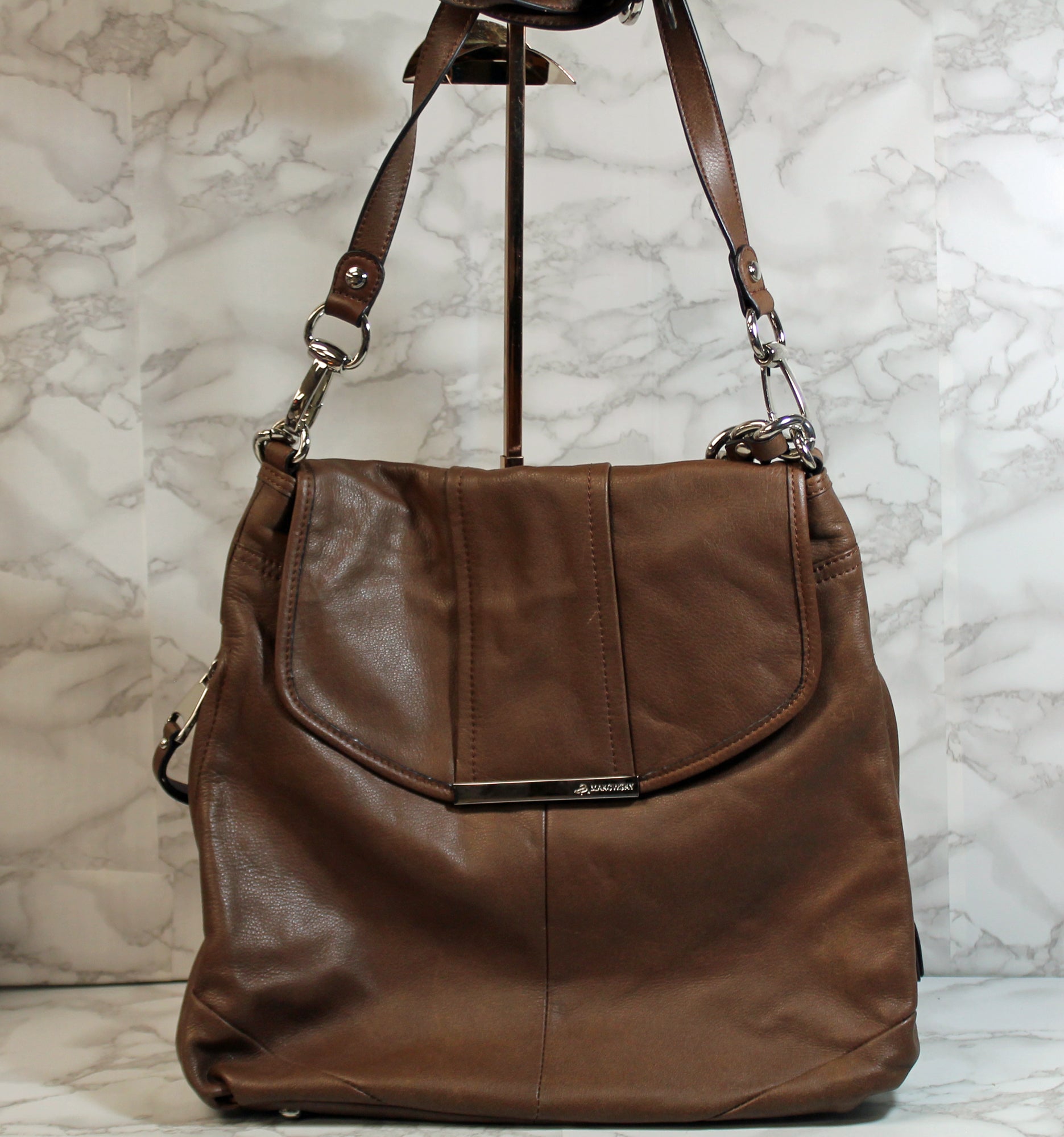 B Makowsky Purse: Brown Leather Crossbody Bag