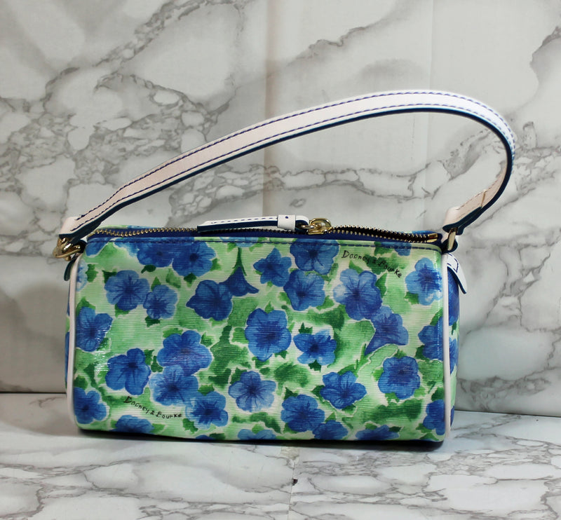Dooney & Bourke Purse: White Blue Floral Mini Barrel Handbag