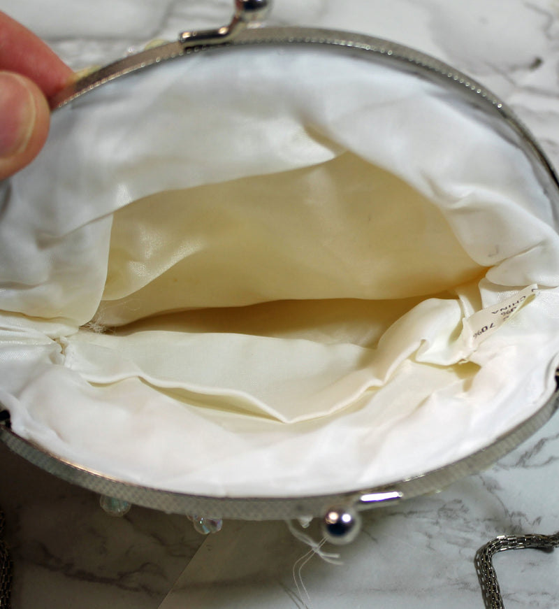 Handmade Purse: Cream Beaded Evening Clutch Shoulder Bag