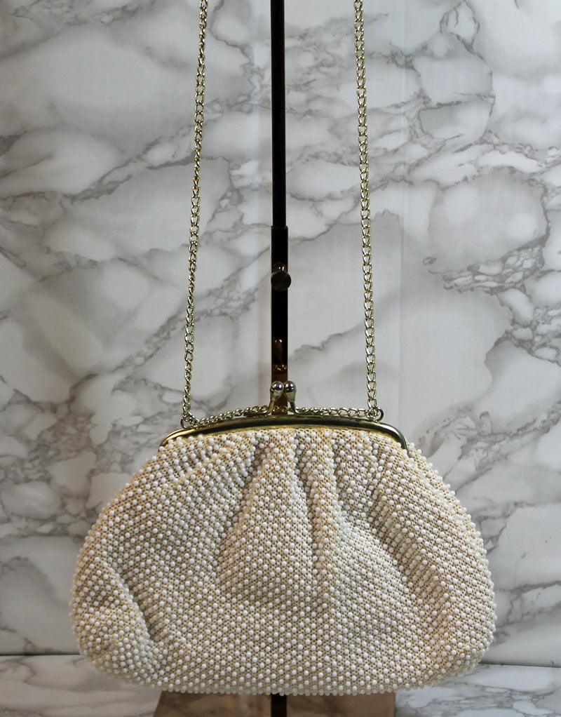 Handmade Purse: Cream Beaded Evening Shoulder Bag
