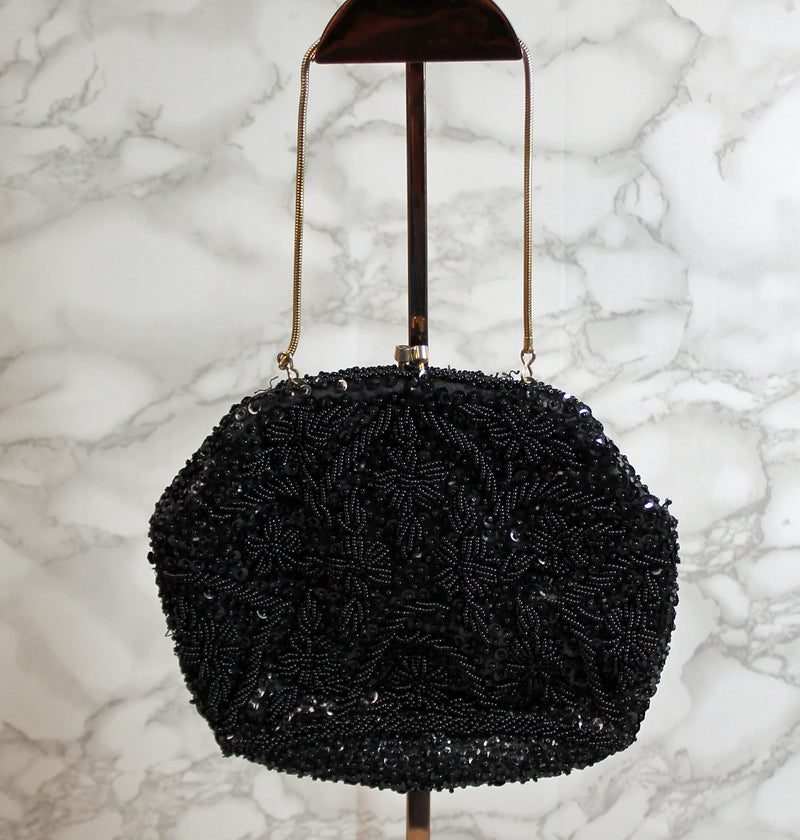 Handmade Purse: Black Beaded Evening Clutch Bag