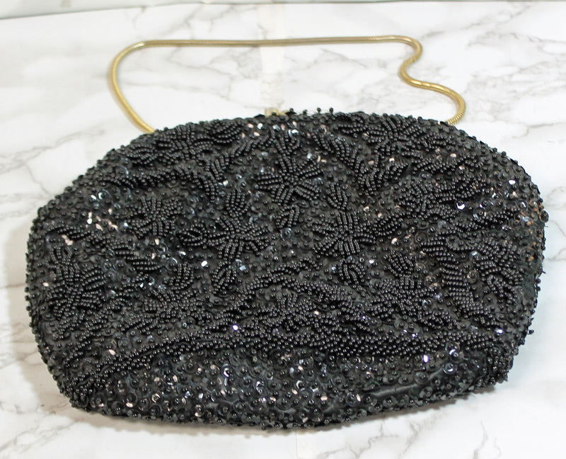 Handmade Purse: Black Beaded Evening Clutch Bag