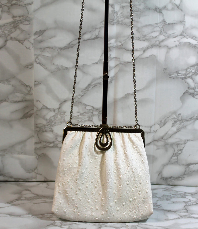 Harry Levine Purse: White Ostrich Leather Evening Clutch Bag