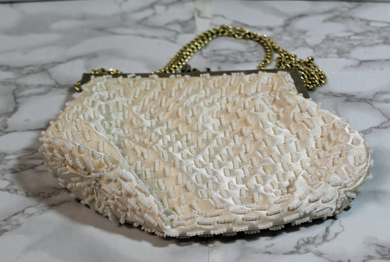 Handmade Purse: Ivory Beaded Evening Clutch Bag