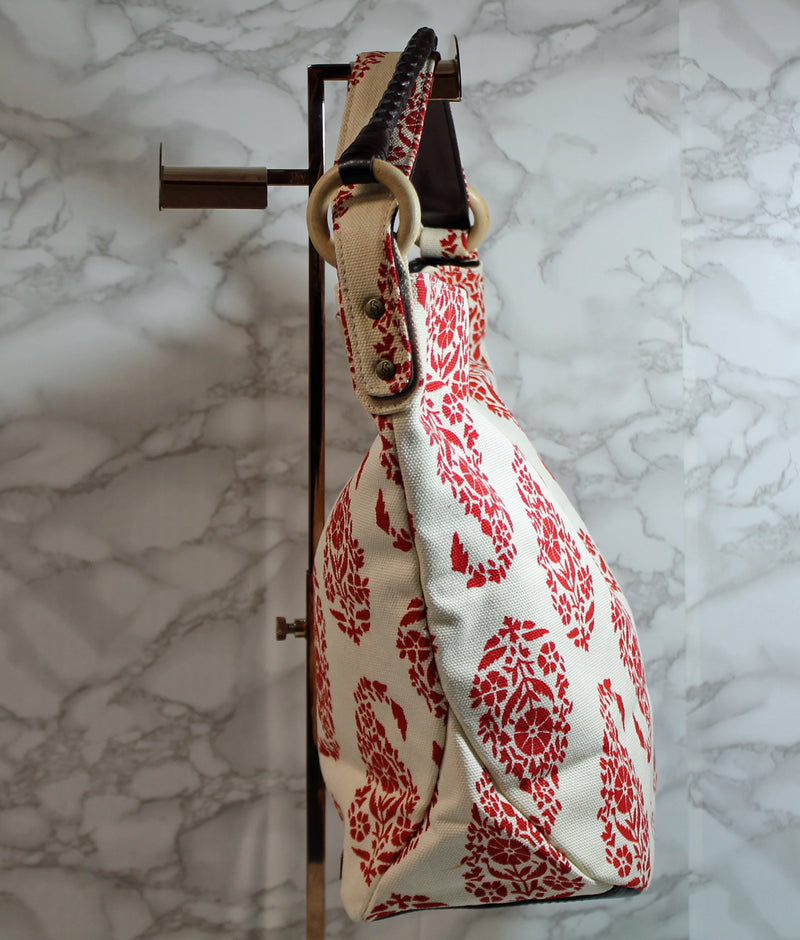 Stephanie Johnson Purse: White Red Canvas Tote Bag