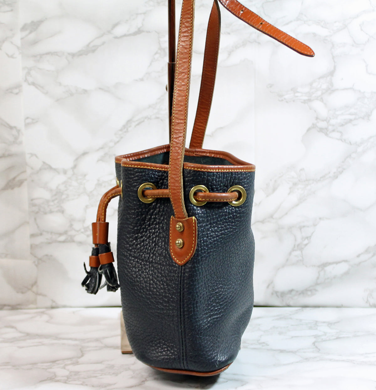 Vintage Dooney & Bourke Navy Drawstring Bucket Bag