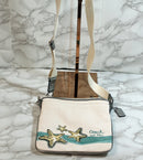 Coach Purse: Beige Silver Leather Trim Starfish Handbag & Towel