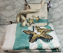 Coach Purse: Beige Silver Leather Trim Starfish Handbag & Towel