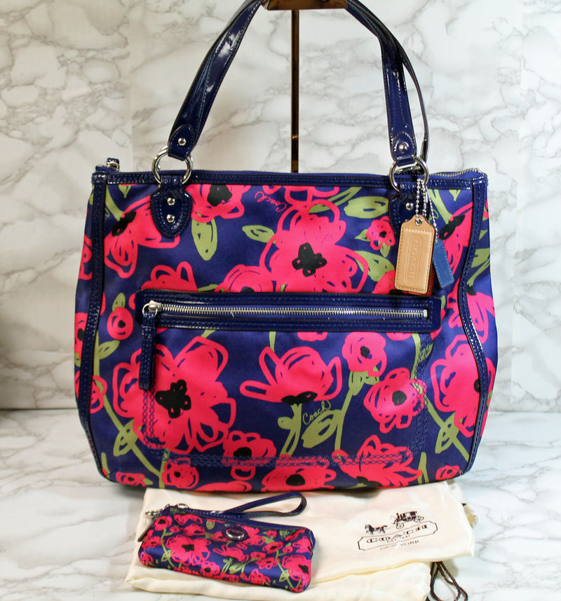 COACH Signature Blueberry Blue Poppy Op Art C Logo Glam Shopper Tote Bag  Purse | eBay