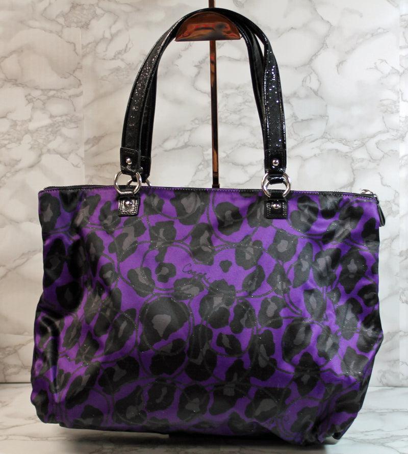 Buy the Coach Poppy Signature Monogram Shoulder Bag Black Purple |  GoodwillFinds