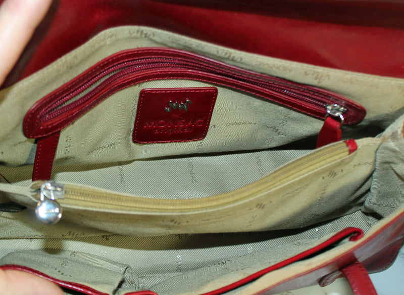 Monsac Red Leather Classic Shoulder Bag