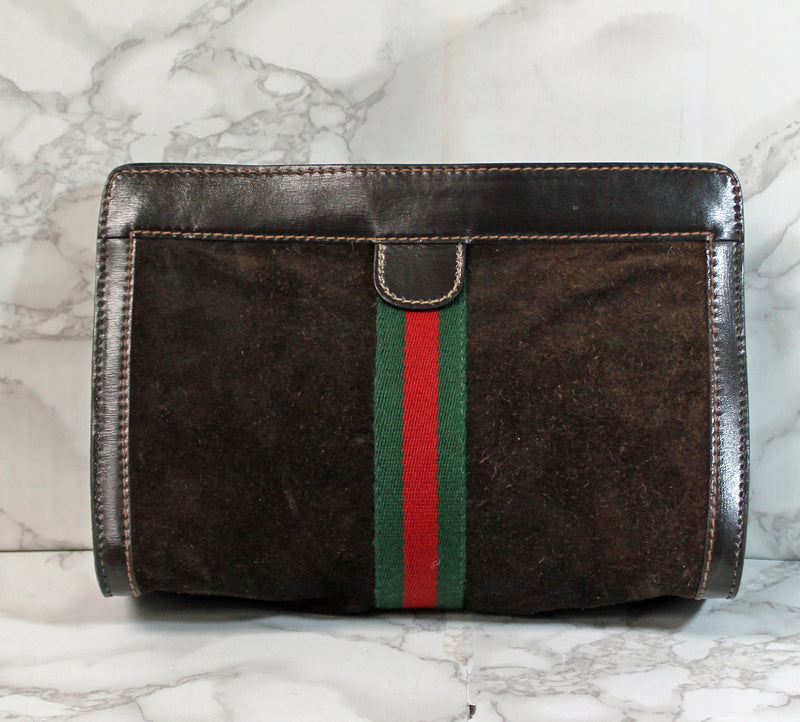 Gucci Purse: Brown Suede Cluch Pouch Bag