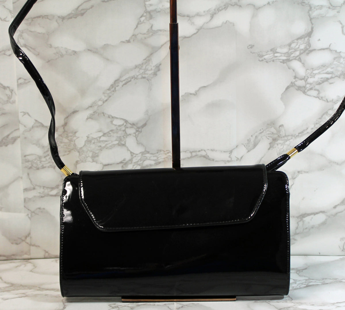 Ande Purse Black Patent Leather Convertible Crossbody Bag