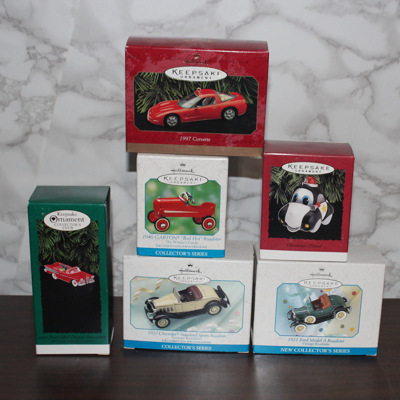 Lot of 6 Hallmark Ornaments - Chevrolet, Ford, Corvette, & More