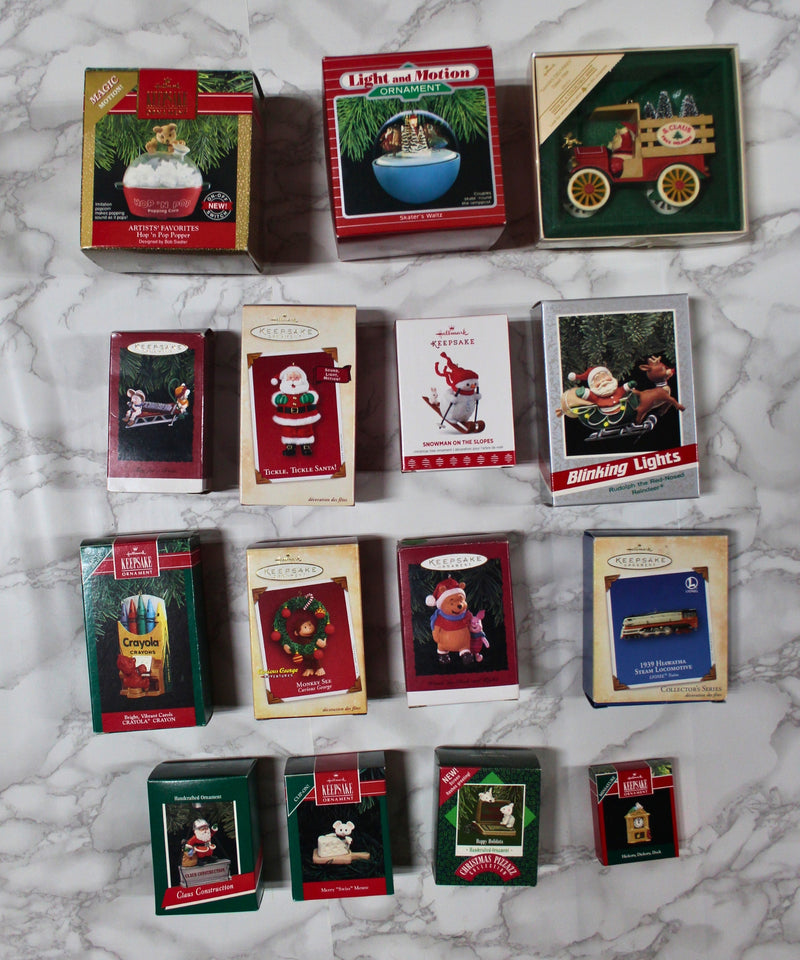 Lot of 16 Hallmark Ornaments - Curious George, Lionel Trains, Hershey's, & More