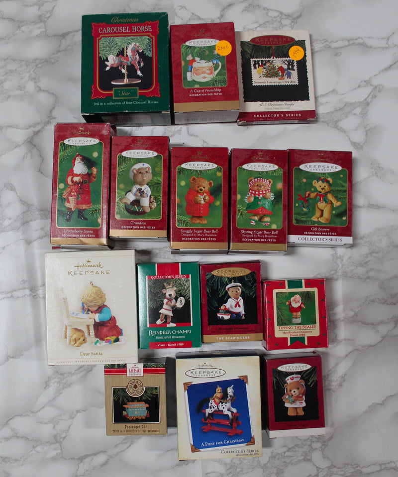 Lot of 15 Hallmark Ornaments - Santa, Teddy Bears, & More