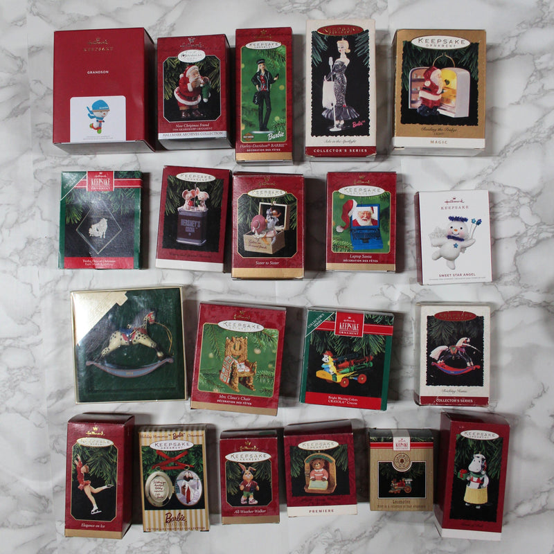 Lot of 20 Hallmark Ornaments - Santa, Barbie, Harley Davidson, Crayola, & More