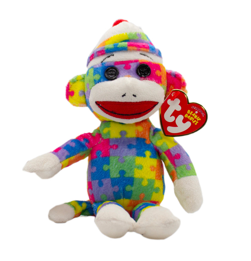 Ty Beanie Baby: Rainbow Puzzle Sock Monkey